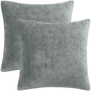 Set of 2 Soft Chenille Throw Pillow Covers Water Repellent16"x16" Light Gray